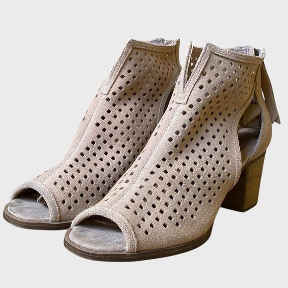 Dirty Laundry Tessa Peep Toe Booties Women's Size 8.5/39 Split Suede Tan/Beige - Picture 3 of 14